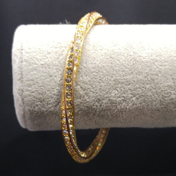 Vintage AB Rhinestone Twisted Bangle Bracelet, 1980s - Picture 5 of 10